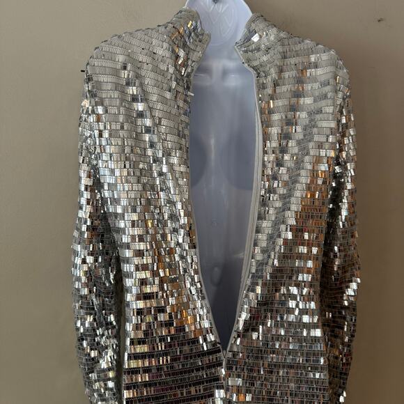 Simon Miller Sequin Sculpty Dress Satellite Silver Satin Maxi Long Sleeve 8 NYE - Picture 9 of 15